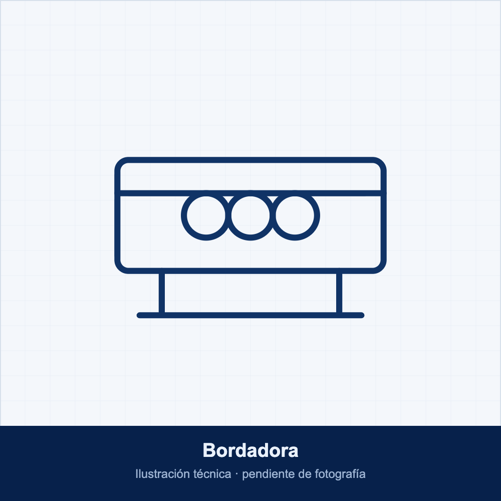 Ilustración técnica de bordadora, pendiente de fotografía del equipo