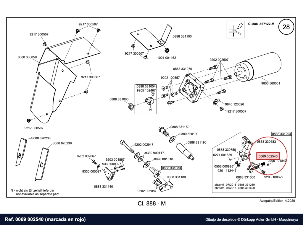 Dibujo de despiece Dürkopp Adler, referencia 0069 002540